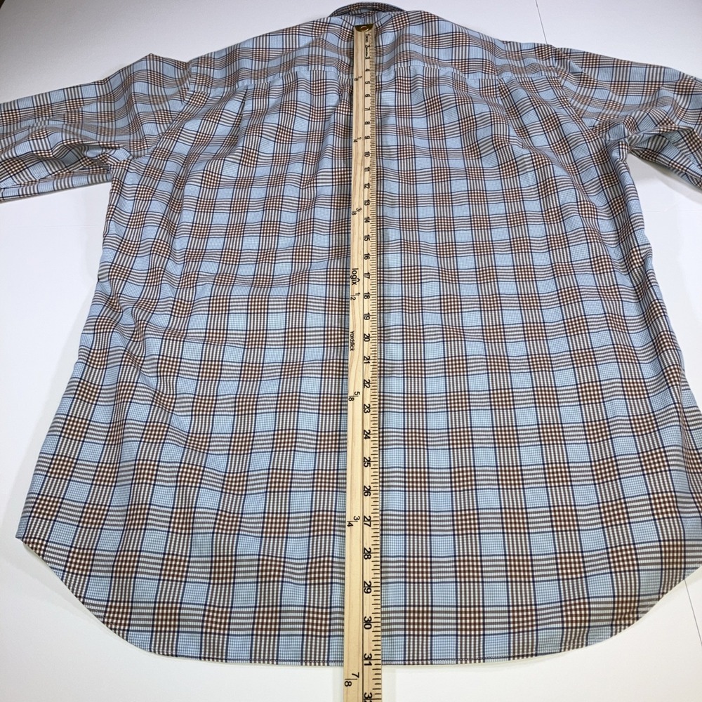 David Donahue Shirt Mens M Blue Brown Patchwork Plaid Button Down Cotton - Picture 14 of 16